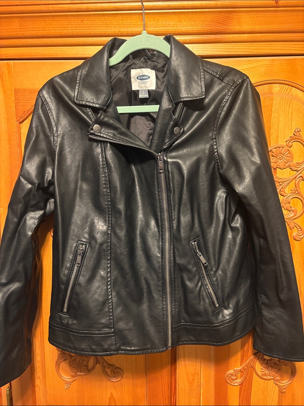 Old Navy Black Faux Leather Asymmetrical Zip Jacket